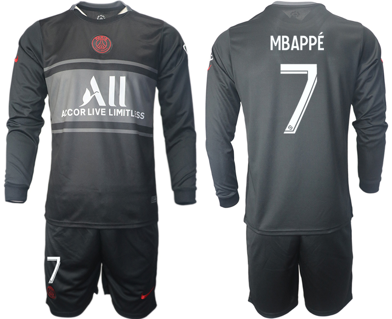 Men 2021-2022 Club Paris St German Second away black Long Sleeve #7 Soccer Jersey->paris st german jersey->Soccer Club Jersey